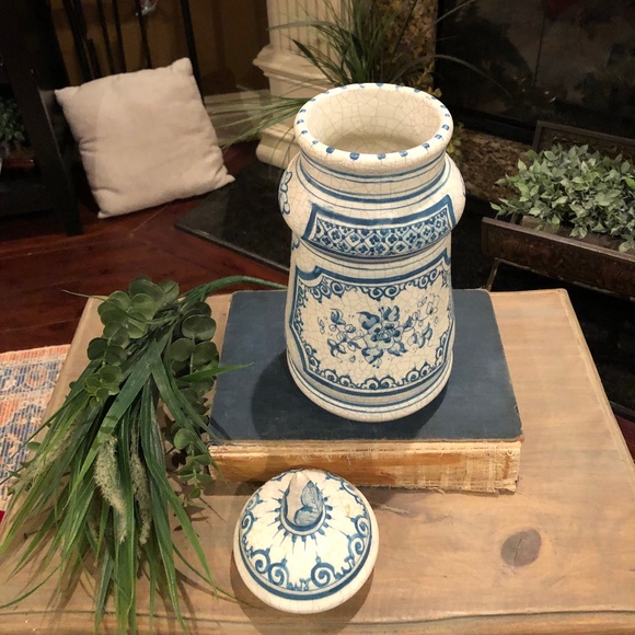 Large Benlloch Spanish Pitcher Vase Crackle Glaze Blue White 13.5 Inches Tall - Picture 4 of 8